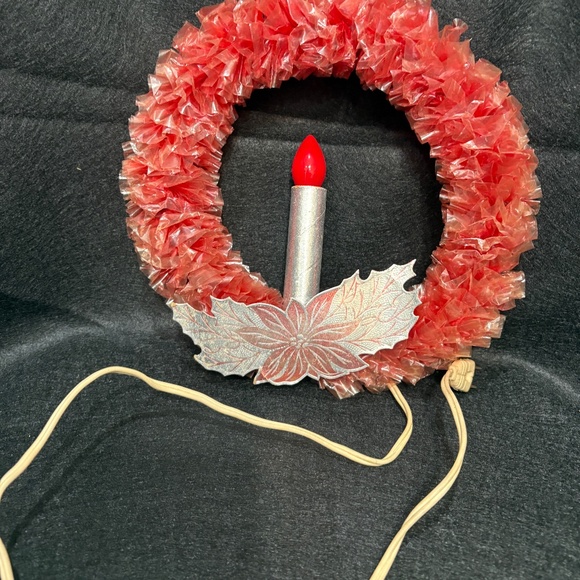 1950s Holiday Sparkling Red Cellophane Lighted 10" Wreath - Picture 1 of 4